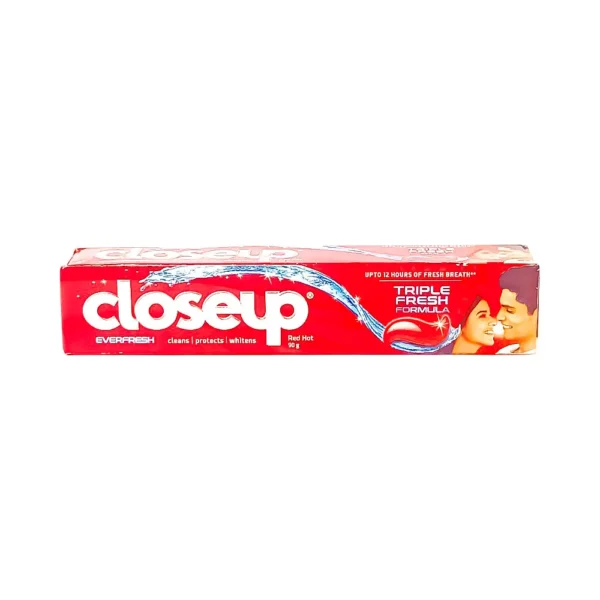 Closeup everfresh 90g, triple fresh formula, upto 12 hours of fresh breath, cleans, protects, whitens, redhot, ₹57