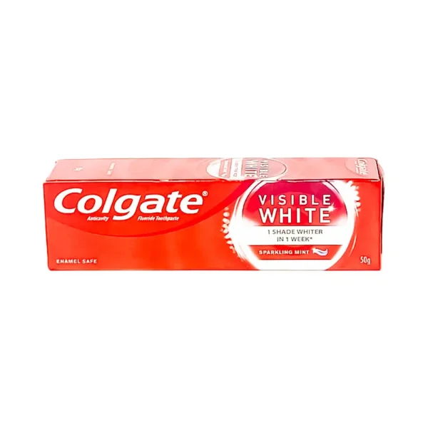 Colgate visible white 50g, 1 shade whiter in 1 week, sparkling mint, anticavity fluoride toothpaste, enamel safe, ₹95