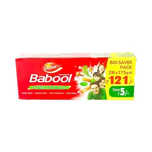 Dabur babool toothpaste big saver pack 2n x 175g, save ₹5, subah babool ki to din tumahara, strong teeth healthy gums cavity protection fresh breath, ₹121