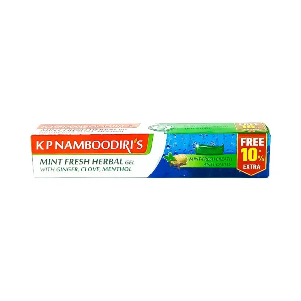 KP Namboodiri's 80g + 8g free = 88g, mint fresh herbal gel with ginger clove menthol, mint fresh breath anti cavity, free 10% extra, ₹54