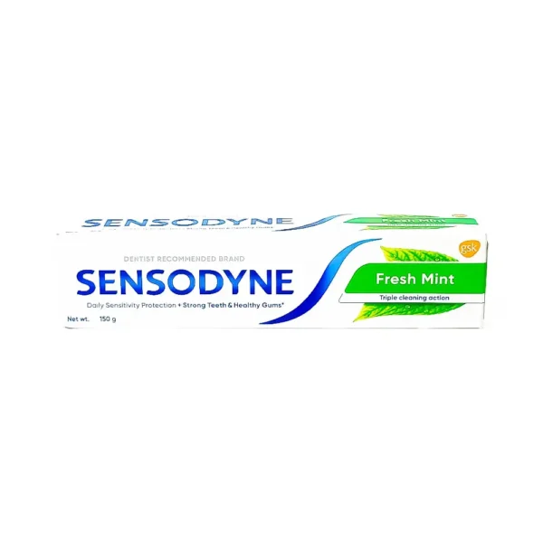 Sensodyne fresh mint 150g, triple cleaning action, daily sensitivity protection + strong teeth & healthy gums, dentist recommended brand, ₹220