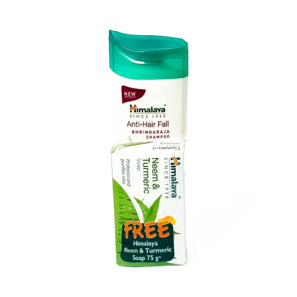 Himalaya anti hair fall bhringaraja shampoo 180ml, with 5 natural protein technology, up to 96% hair fall reduction, free himalaya neem & turmeric soap 75g, ₹145