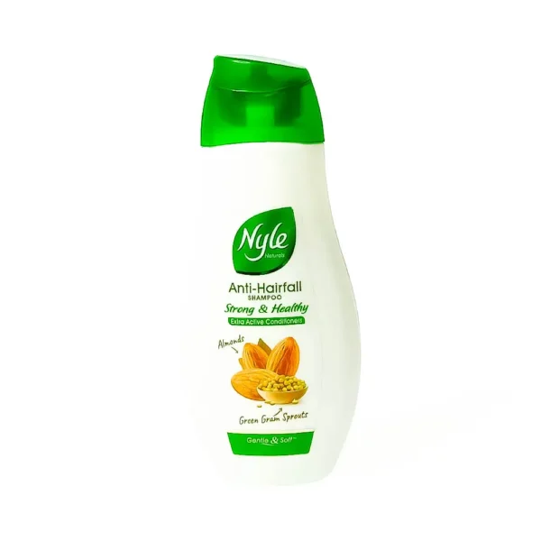 Nyle naturals anti hairfall shampoo 180ml, strong & healthy extra active conditioners almonds green gram sprouts gentle & soft, ₹105