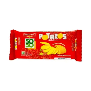 Britannia 5050 Potazos biscuit 29g, masti masala spicy flavored crisps, ₹10 only.